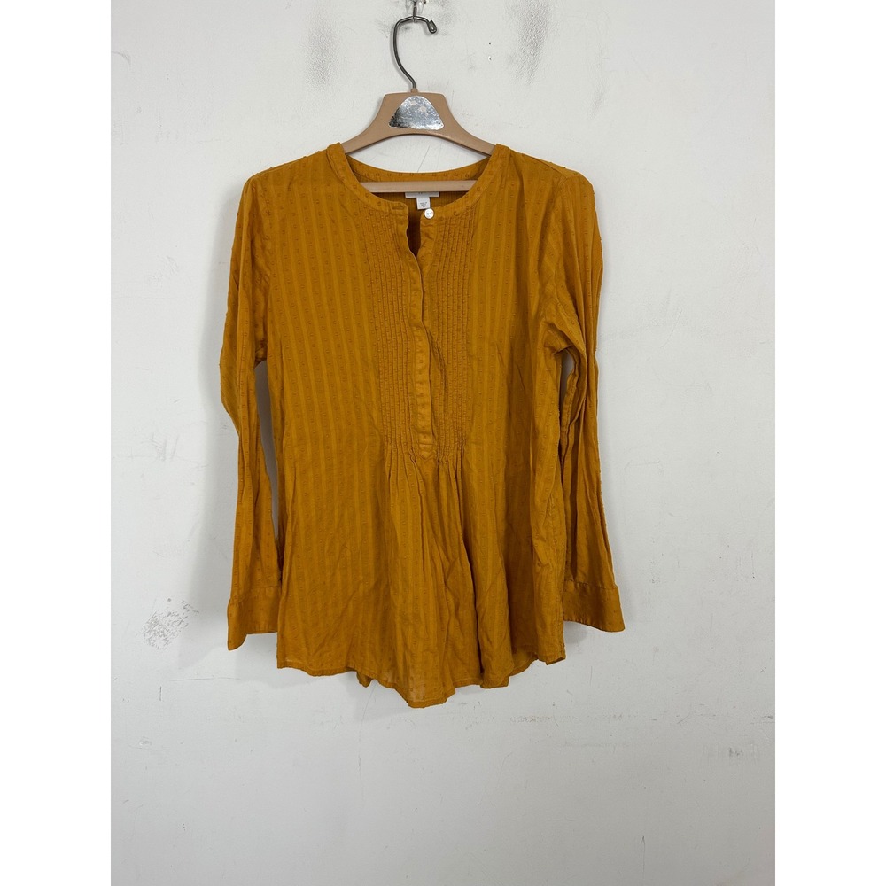 J. Jill Mustard Yellow Cotton Clip Dot Pintuck Tunic Top Womens Medium WTP203931